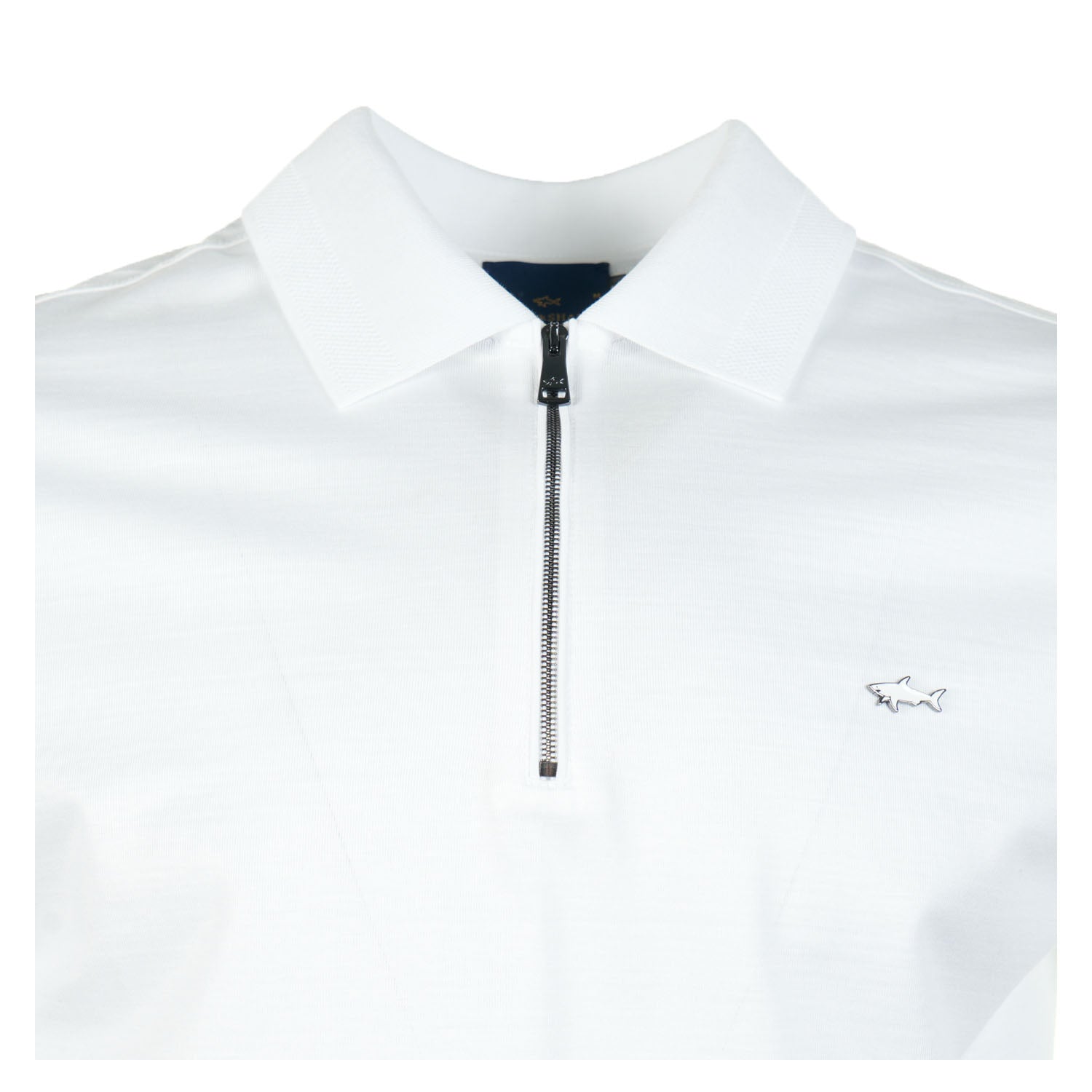 Short Sleeve Metal Shark Logo Zip Polo Shirt White