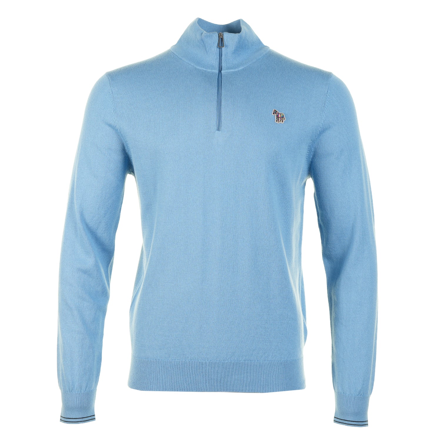 Knitted Zebra Quarter Zip Jumper 40 Light Blue