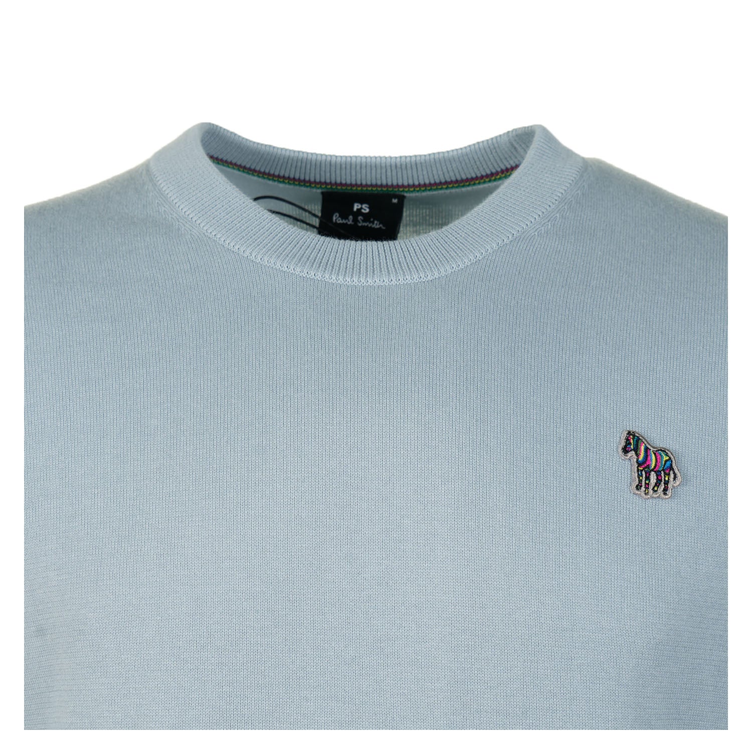 Knitted Zebra Crew Neck Jumper Light Blue