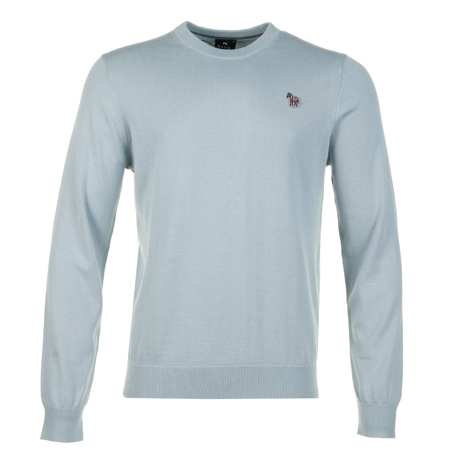 Knitted Zebra Crew Neck Jumper Light Blue