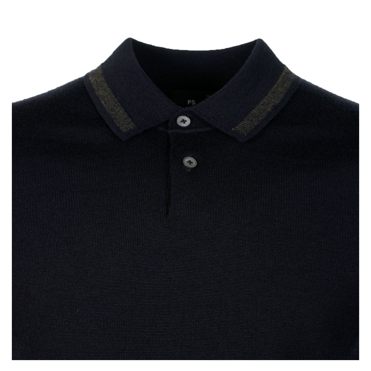 Merino Wool Knitted Short Sleeve Polo Shirt Navy