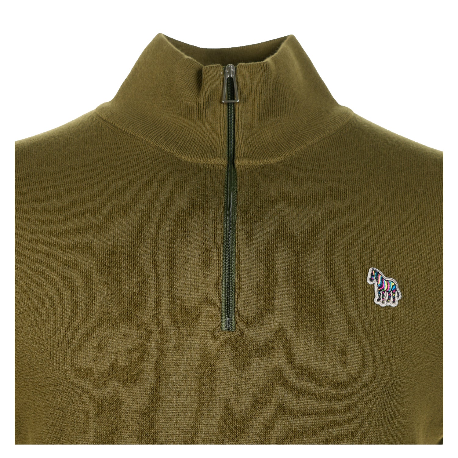 Paul Smith Knitted Zebra Quarter Zip Jumper 35 Military Green
