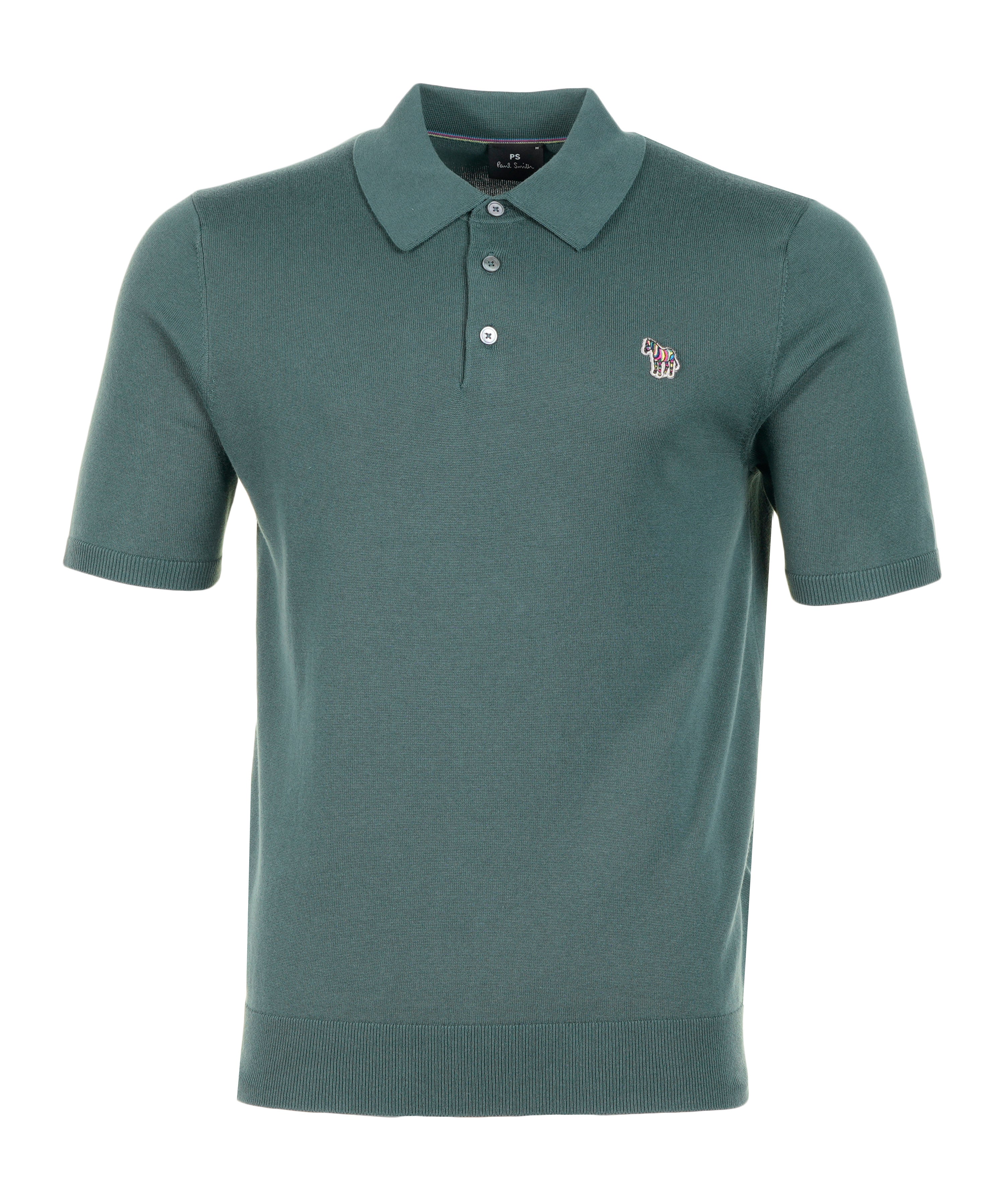 Knitted Short Sleeve Zebra Badge Polo Shirt 37B Petrol Green