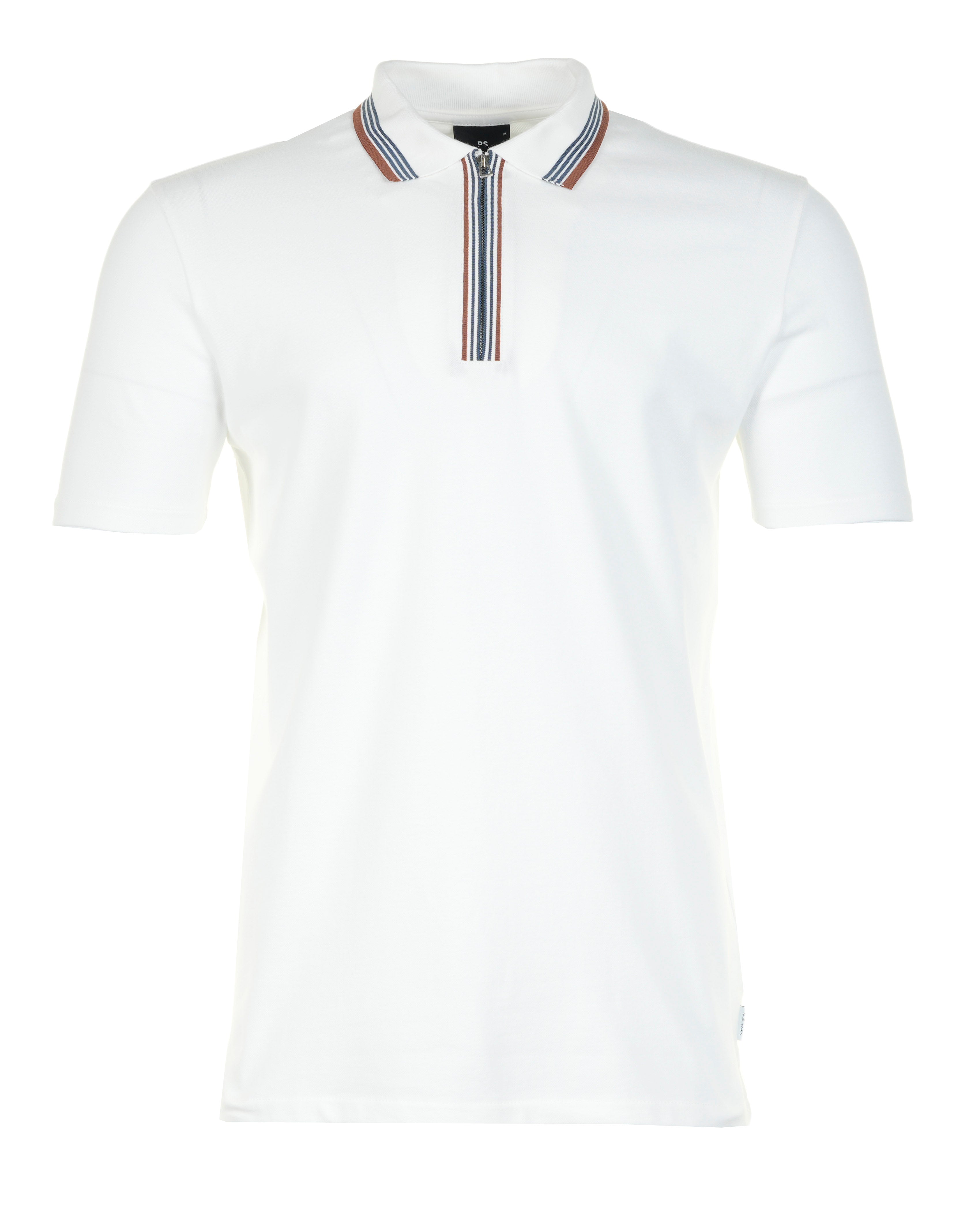 Regular Fit Short Sleeve Placket Stripe Zip Polo Shirt Off White