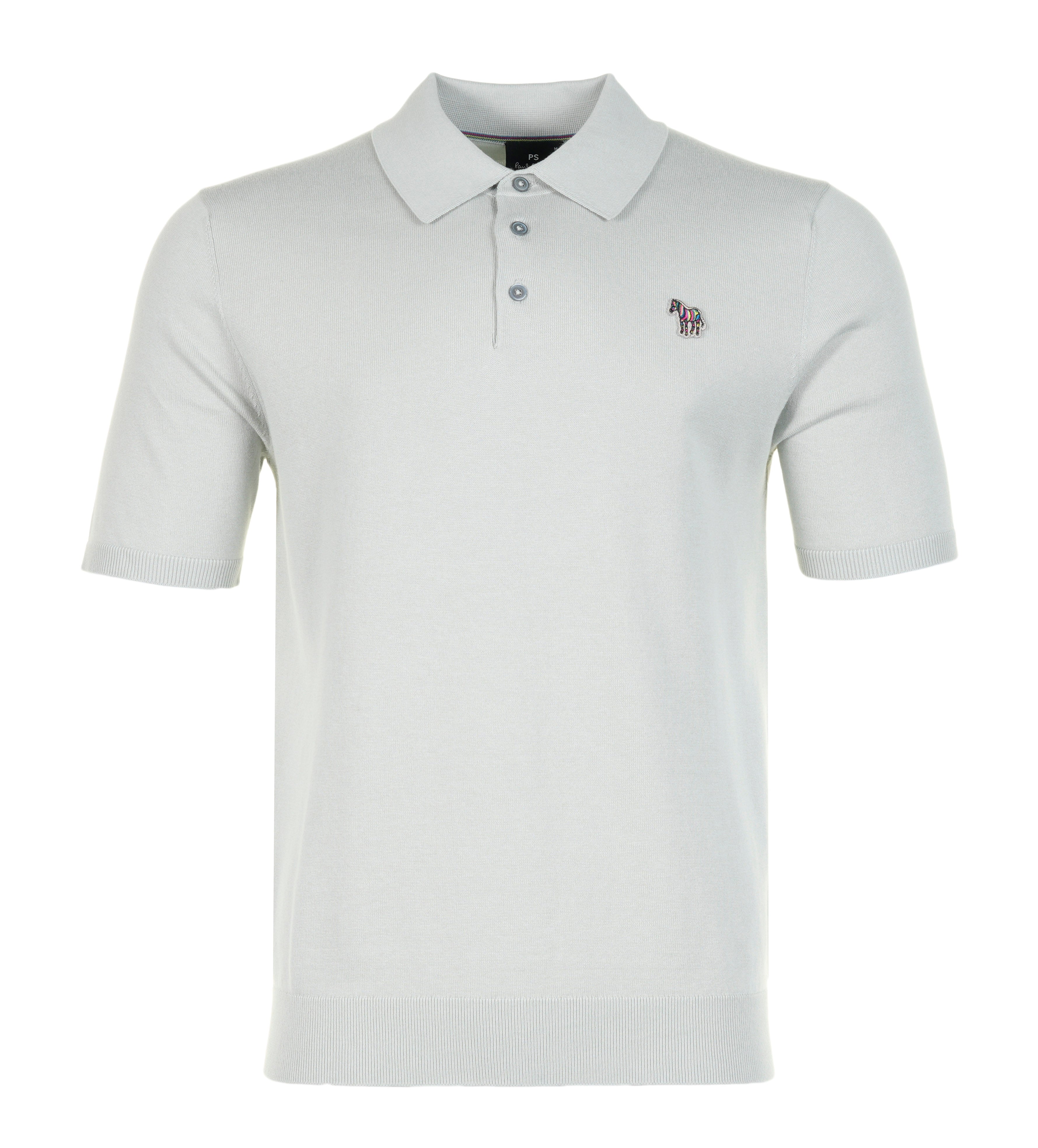 Knitted Short Sleeve Zebra Badge Polo Shirt 70c Grey