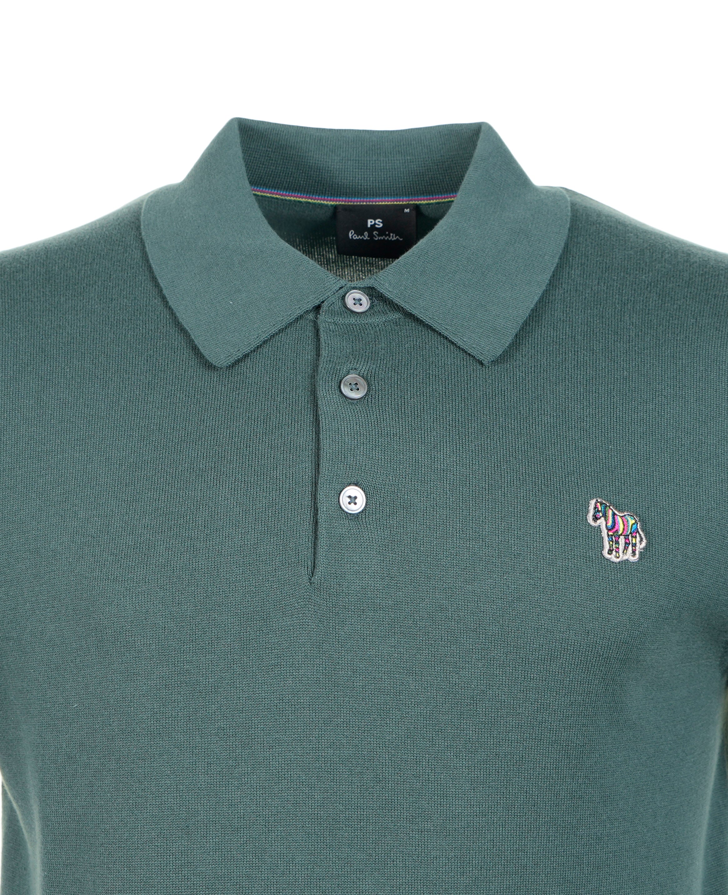 Knitted Short Sleeve Zebra Badge Polo Shirt 37B Petrol Green