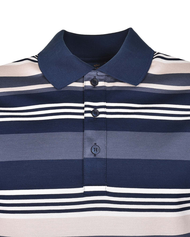 Short Sleeve Multi Stripe Polo Shirt Navy Stone