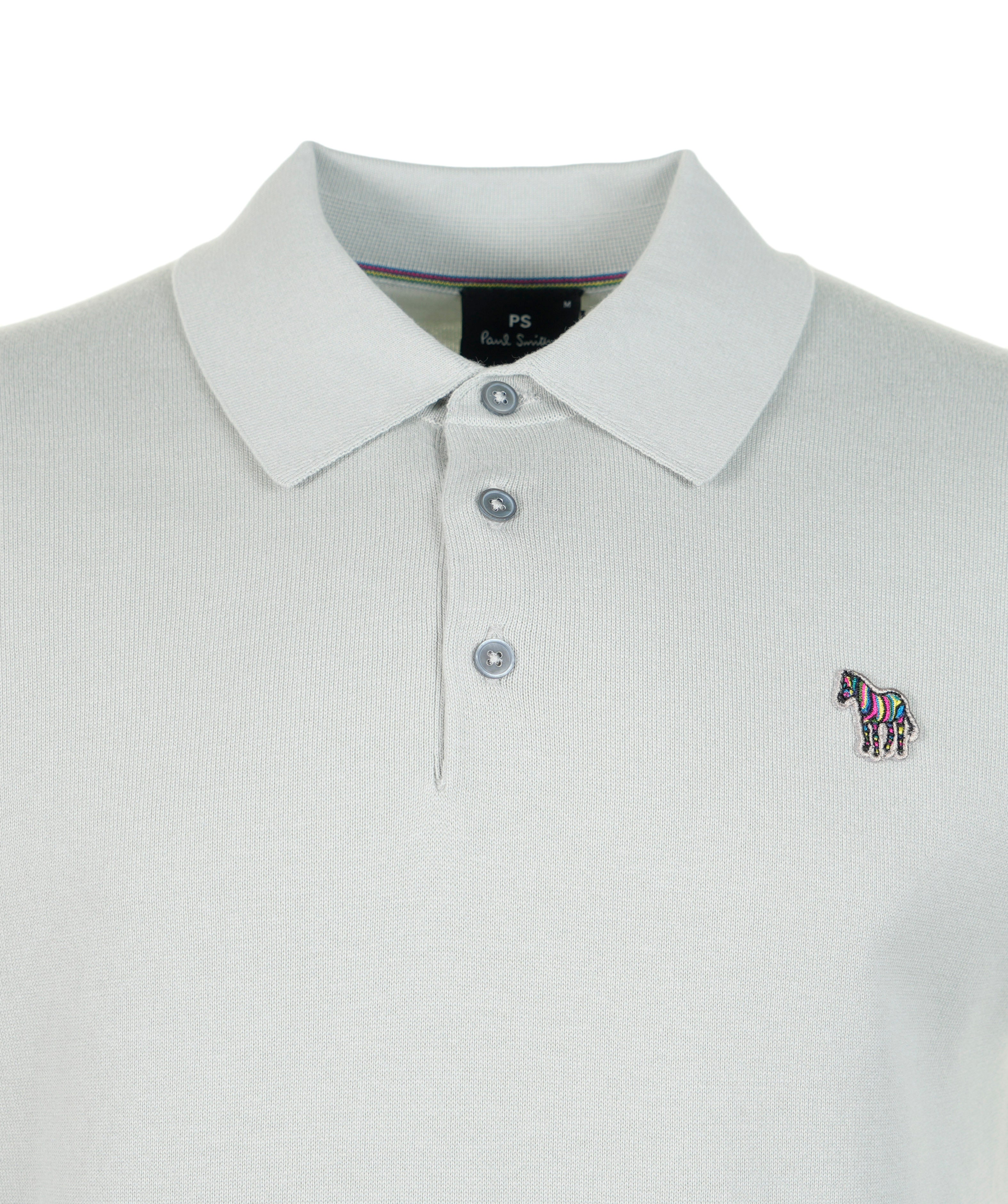 Knitted Short Sleeve Zebra Badge Polo Shirt 70c Grey