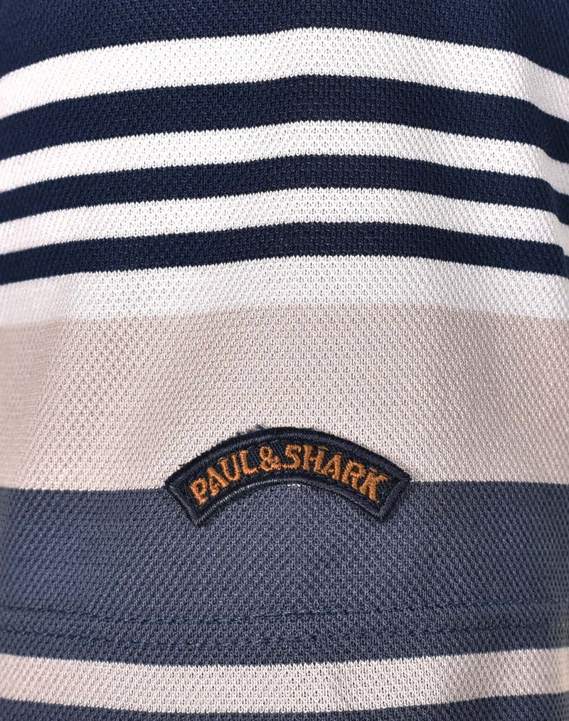 Short Sleeve Multi Stripe Polo Shirt Navy Stone