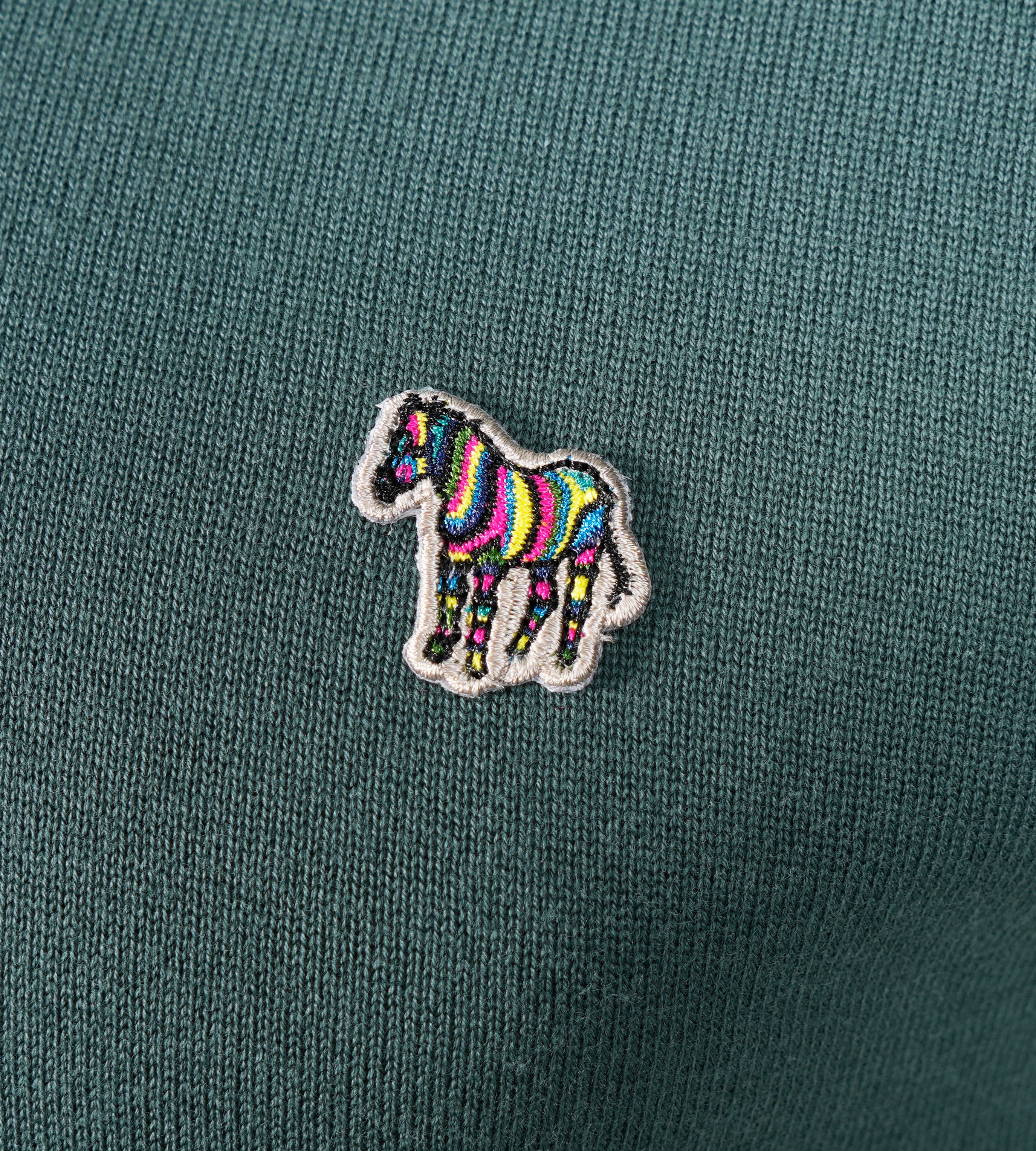 Knitted Short Sleeve Zebra Badge Polo Shirt 37B Petrol Green