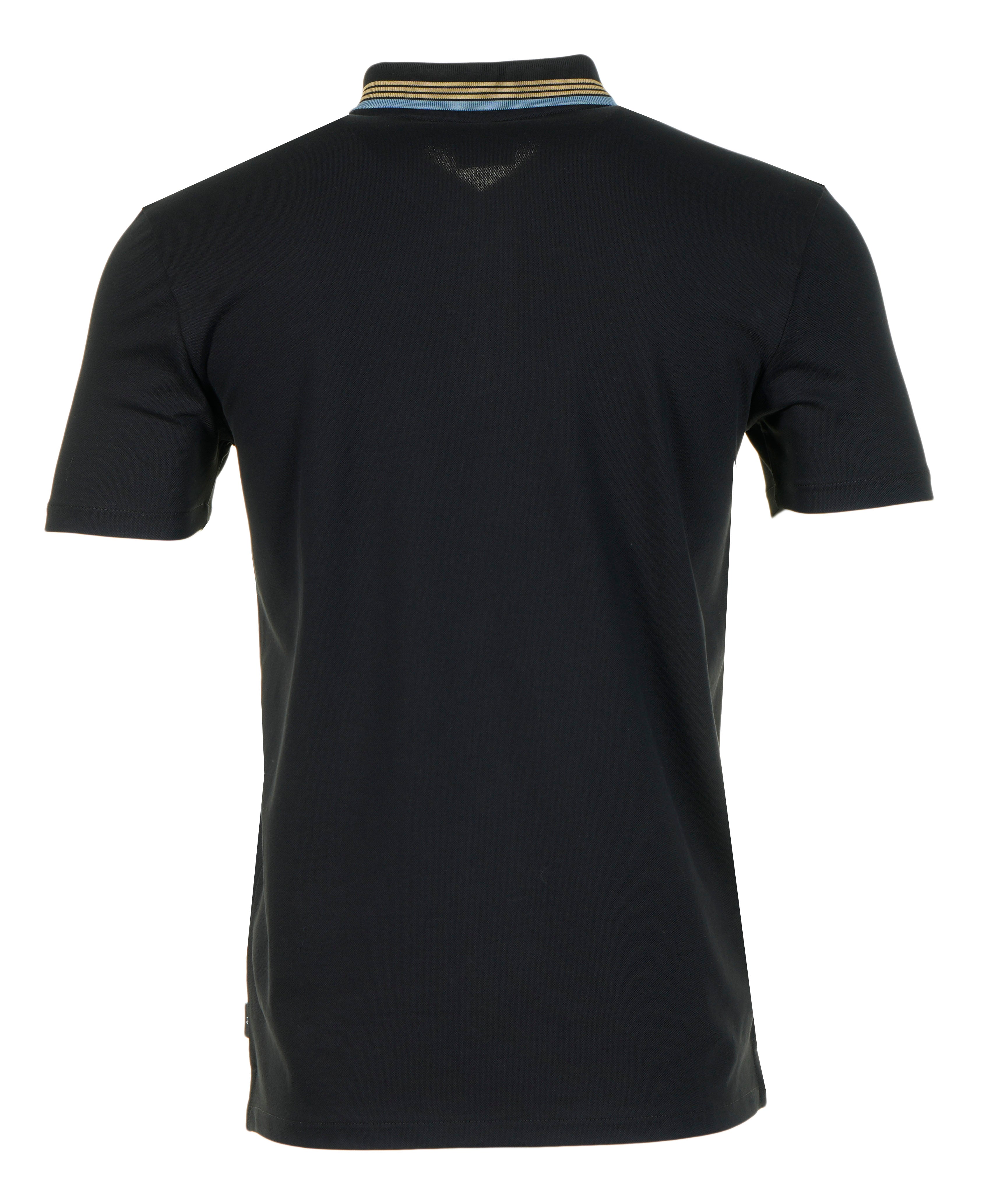 Regular Fit Short Sleeve Placket Stripe Zip Polo Shirt Black