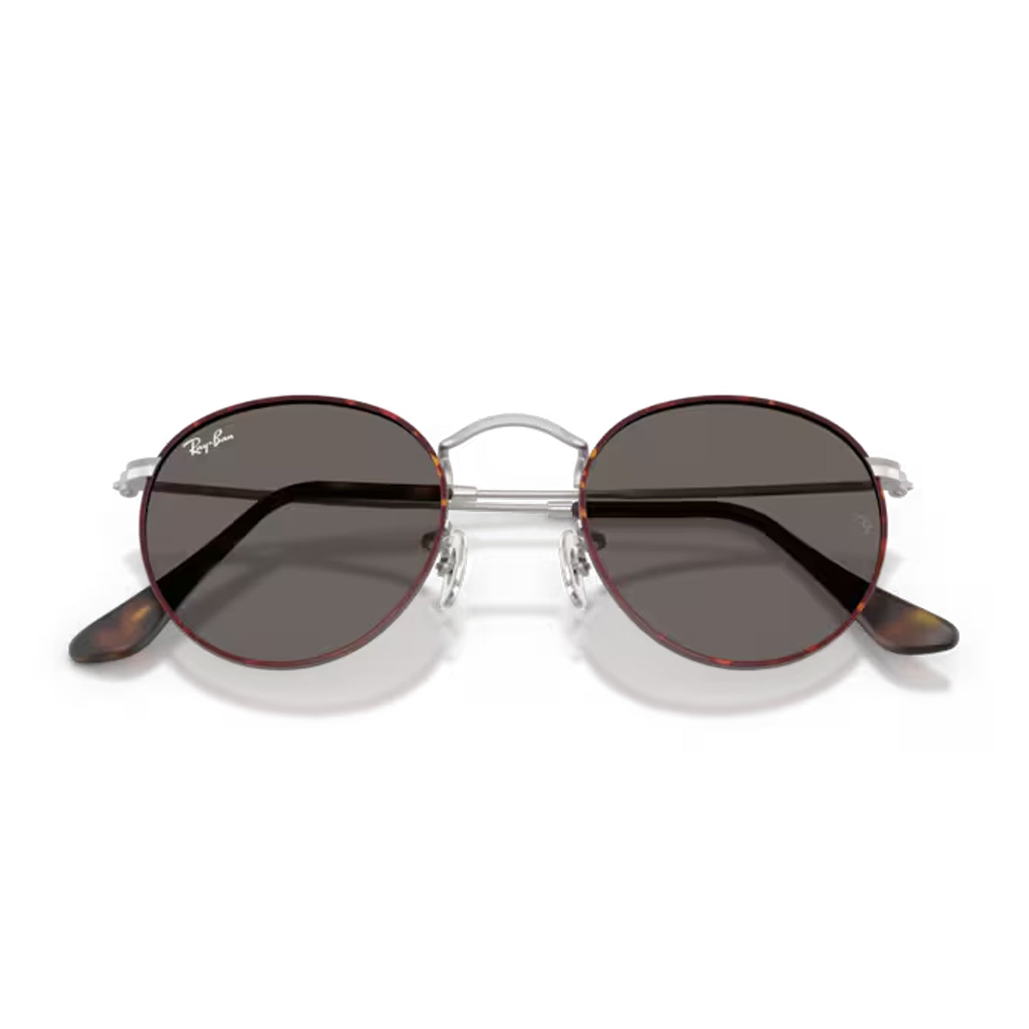 folded pair of Ray Ban Round Metal Matte Havana Matte Silver / Dark Grey