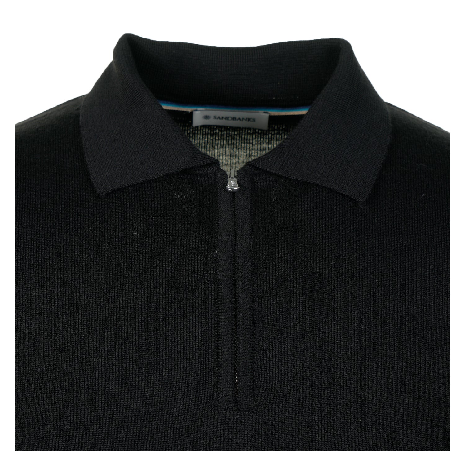 Merino Wool Zip Polo Black