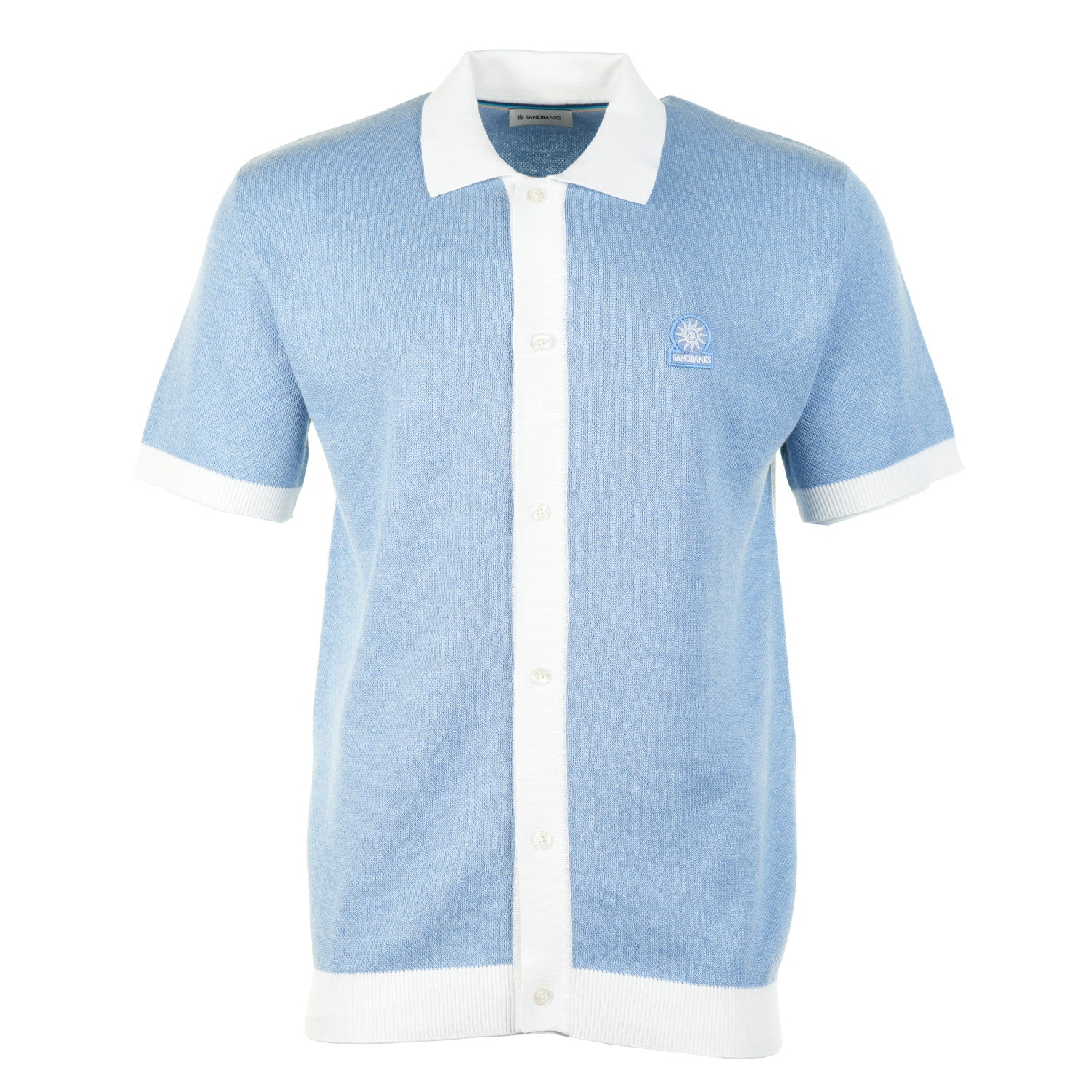 Short Sleeve Knitted Full Button Polo Shirt Dusty Blue