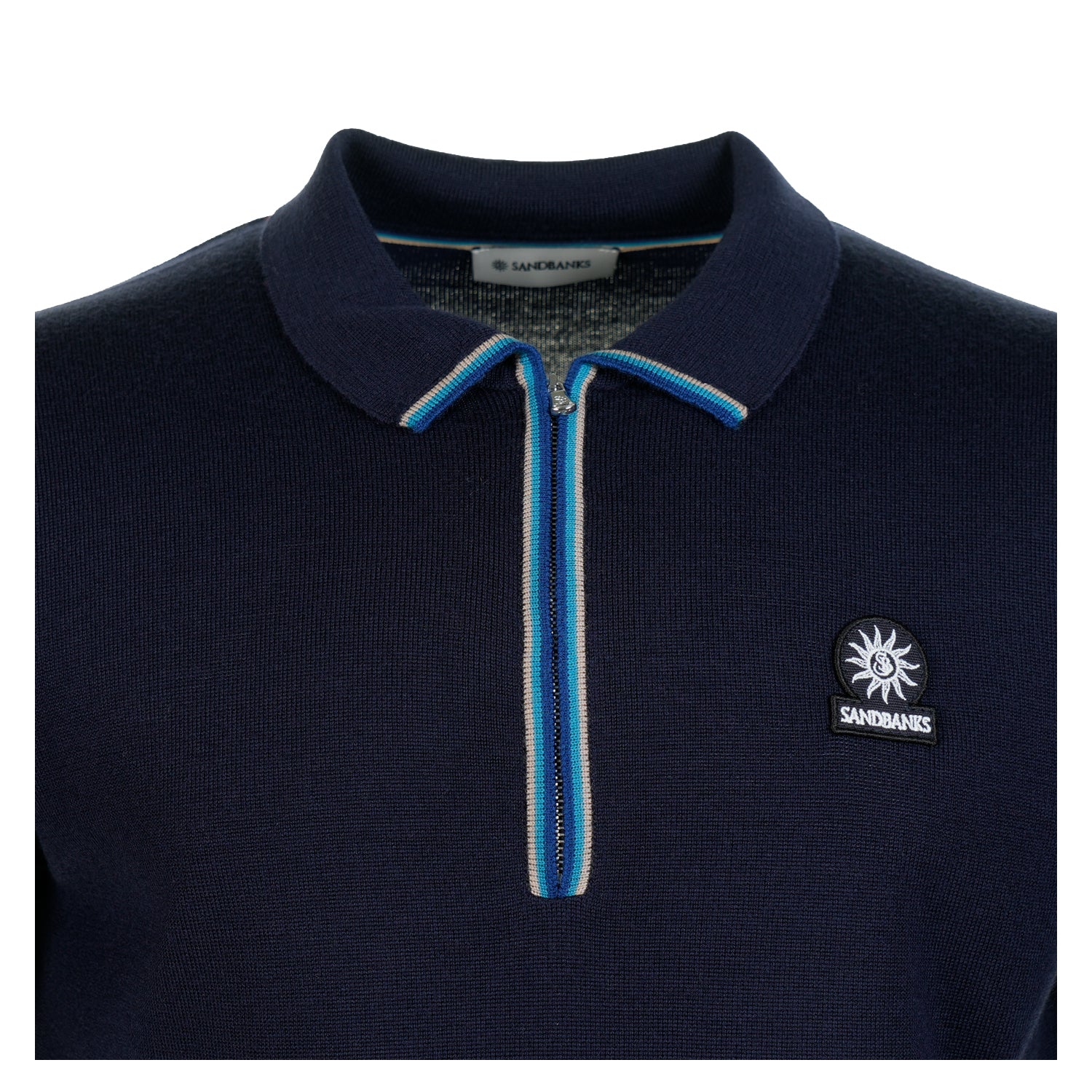 SS Colour Stripe Knitted Zip Polo Shirt Navy