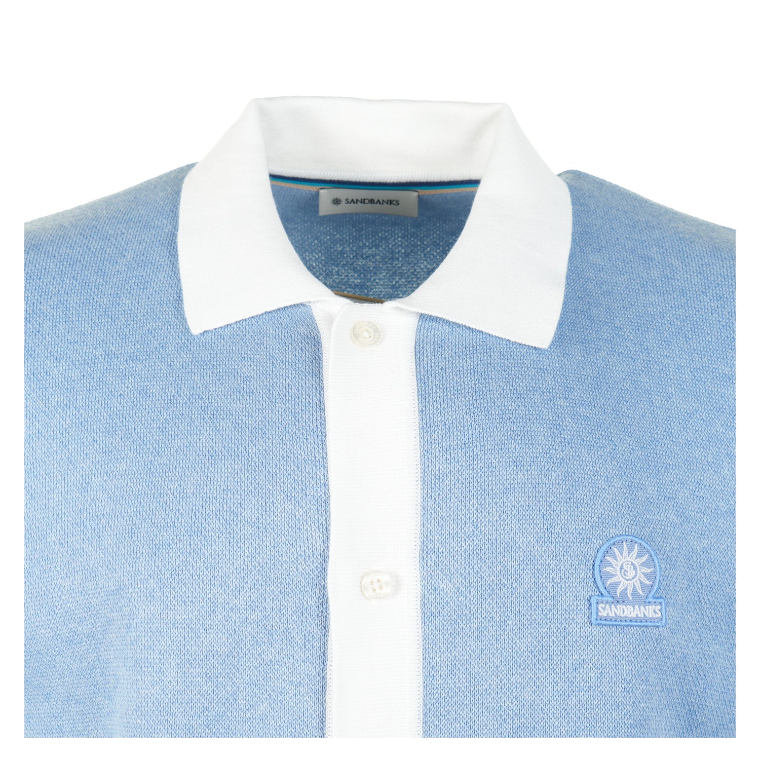 Short Sleeve Knitted Full Button Polo Shirt Dusty Blue