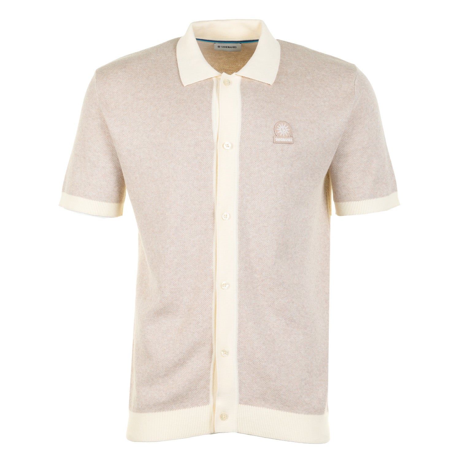 Short Sleeve Knitted Full Button Polo Shirt Oat