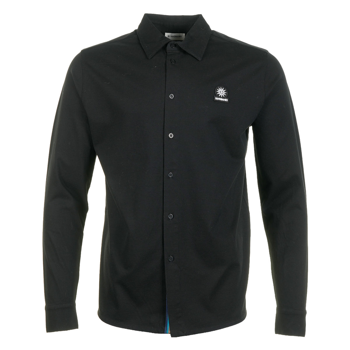 Long Sleeve Button Through Pique Polo Shirt Black