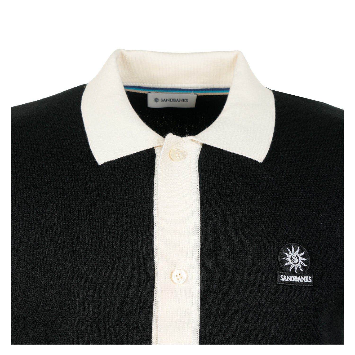 Short Sleeve Knitted Full Button Polo Shirt Black