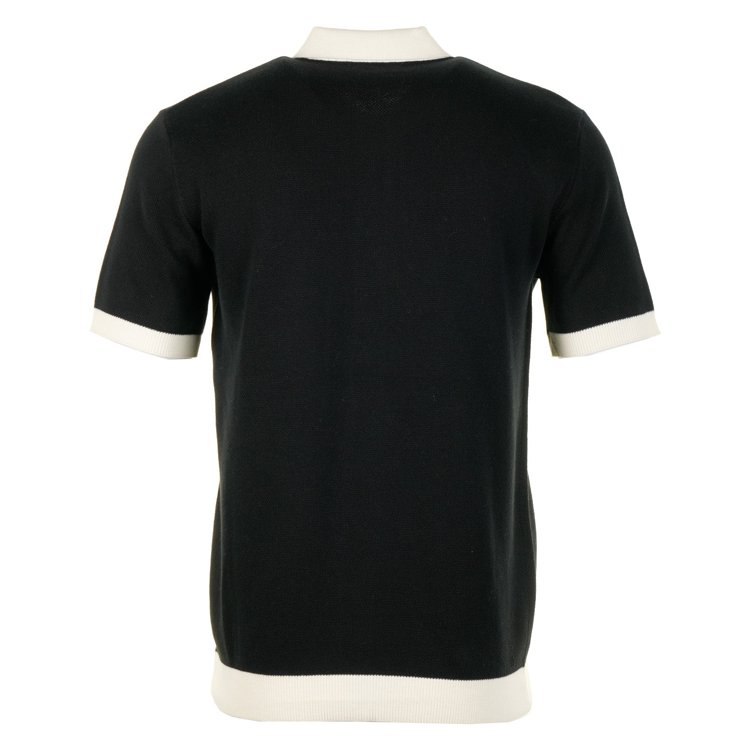Short Sleeve Knitted Full Button Polo Shirt Black