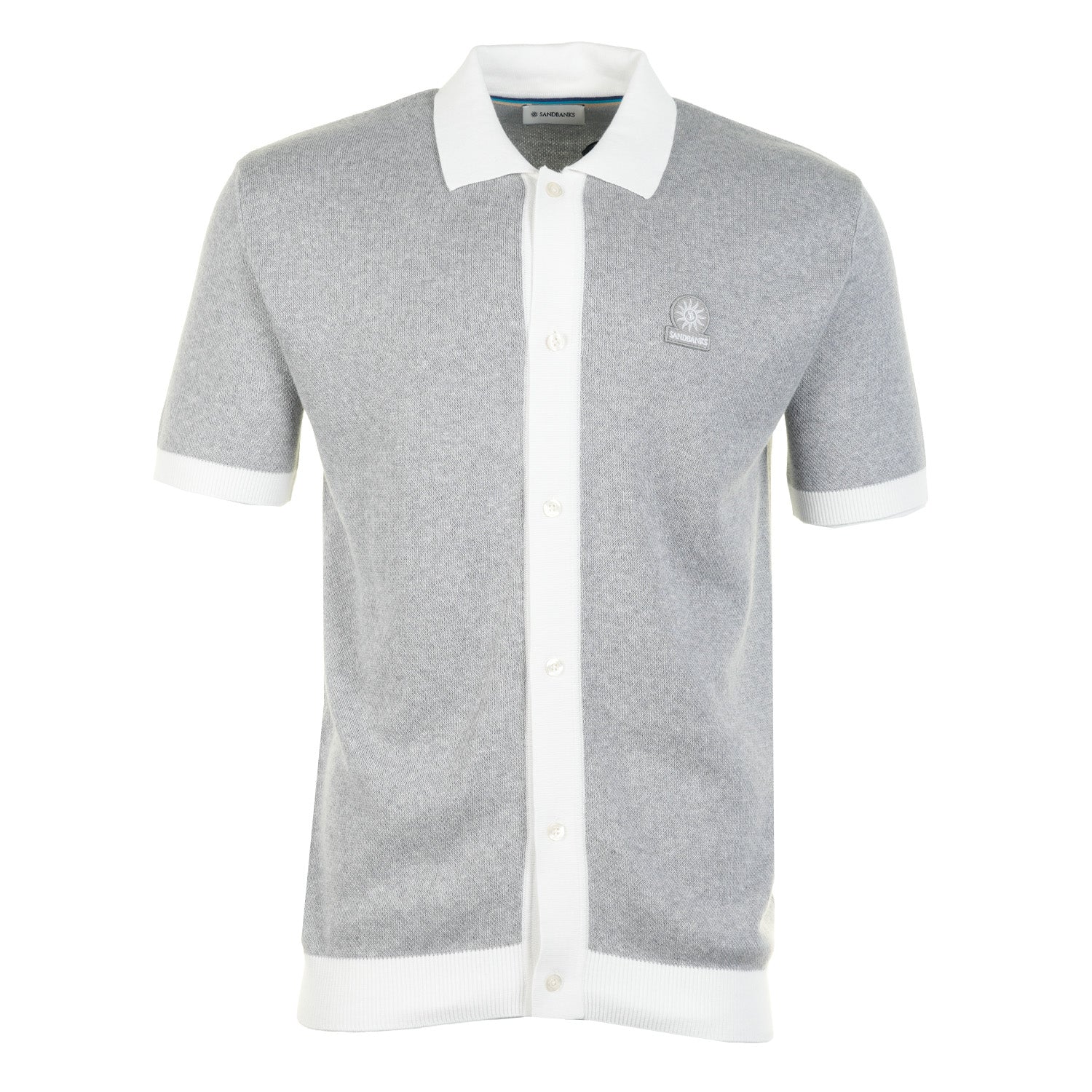 Short Sleeve Knitted Full Button Polo Shirt Grey Marl