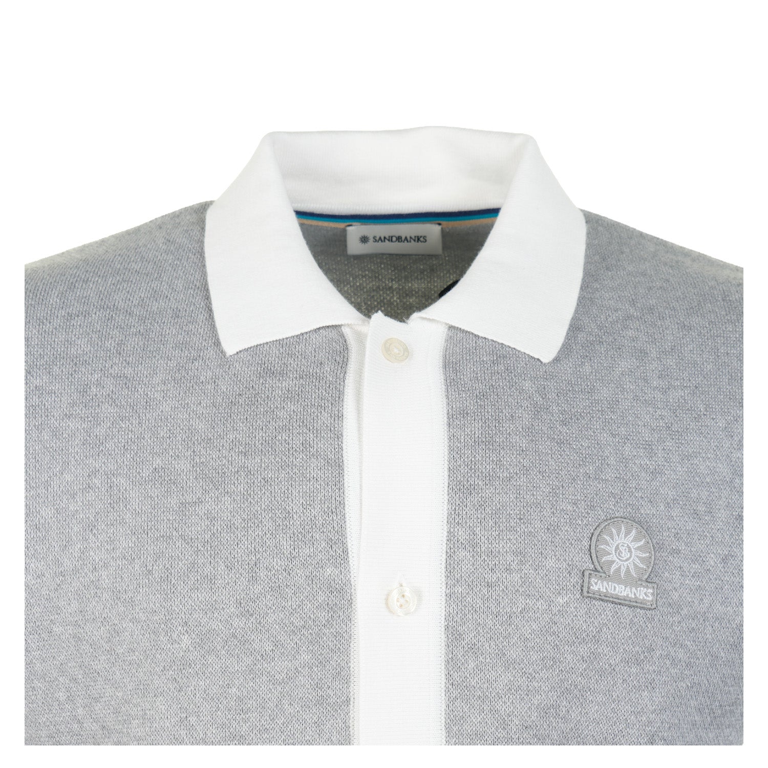 Short Sleeve Knitted Full Button Polo Shirt Grey Marl