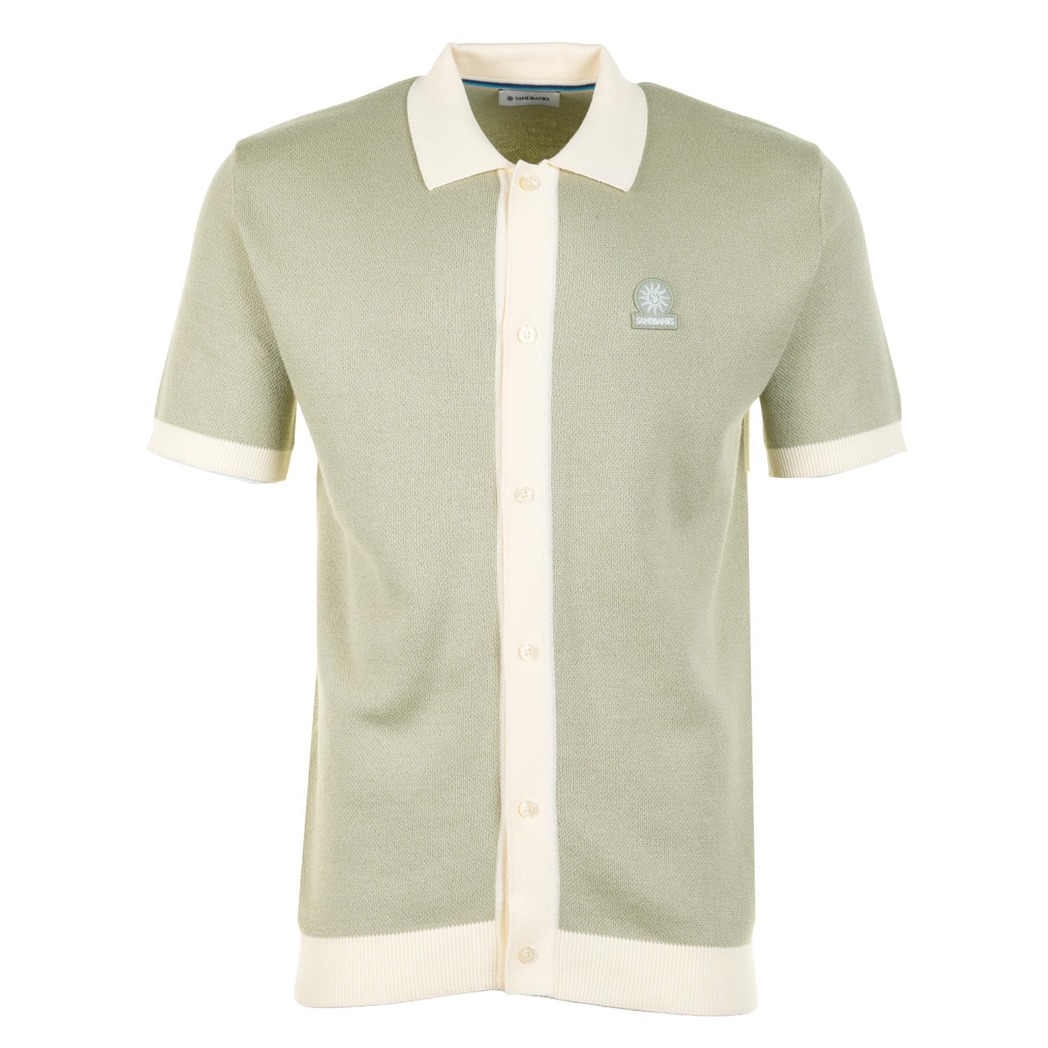 Short Sleeve Knitted Full Button Polo Shirt Sage
