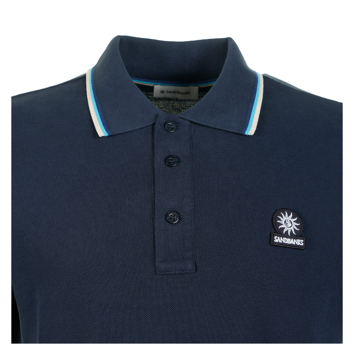 Long Sleeve Contrast Trim Polo Shirt Navy