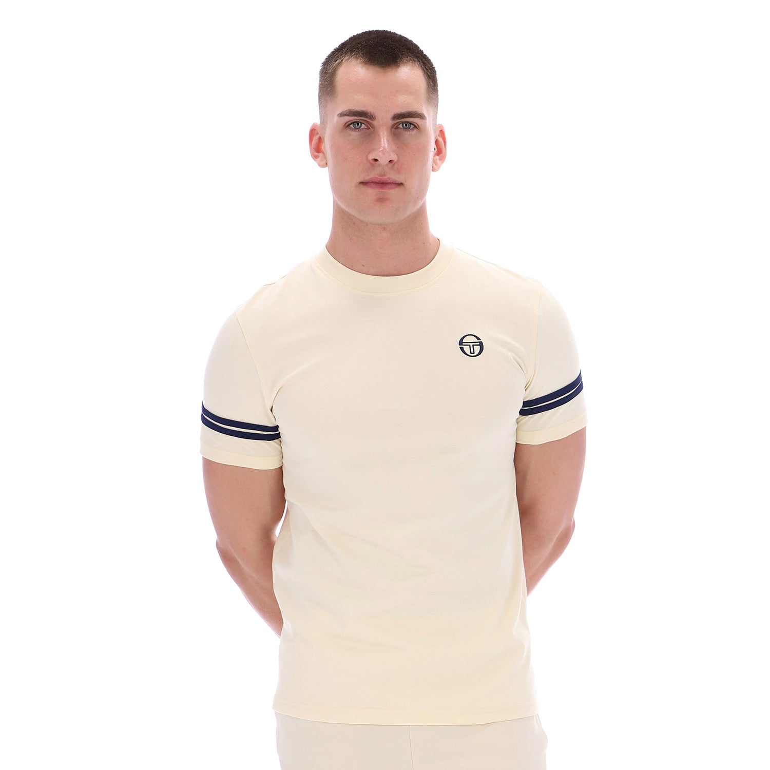 Grello Crew Neck T Shirt Sandshell Maritime Blue