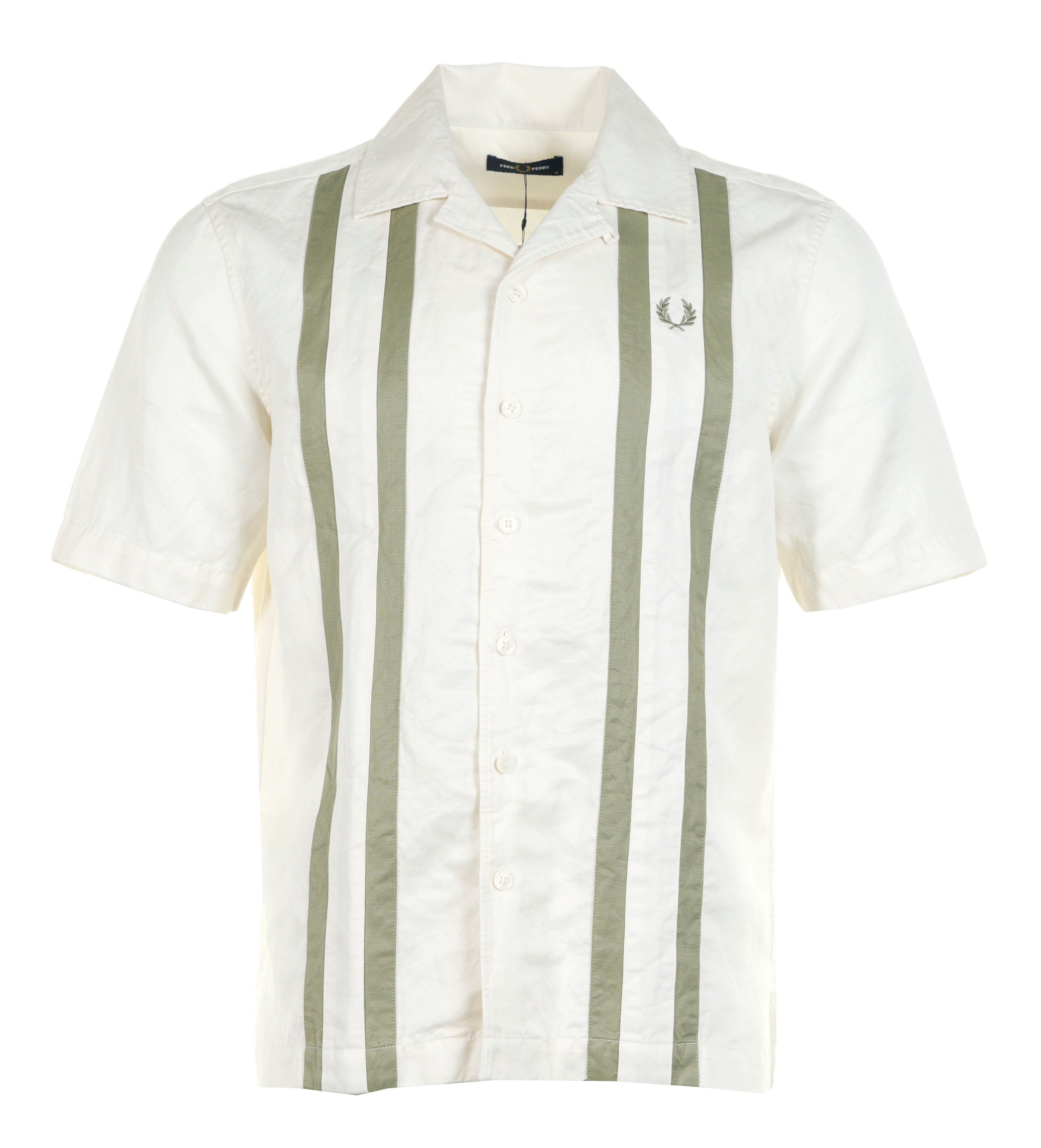 Panelled Linen Blend Short Sleeve Shirt Light Ecru