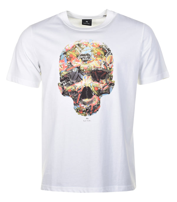 Regular Fit Skull Sticker T Shirt White