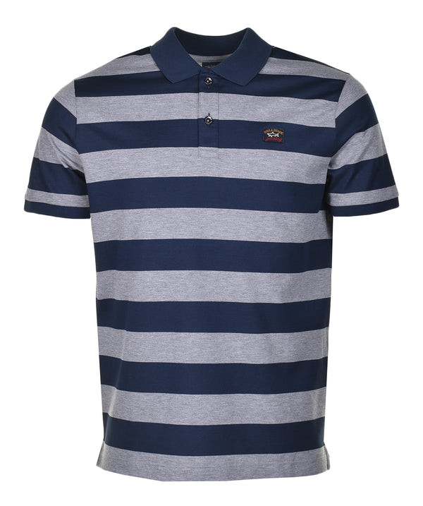 Short Sleeve Stripe Polo Shirt Navy Grey