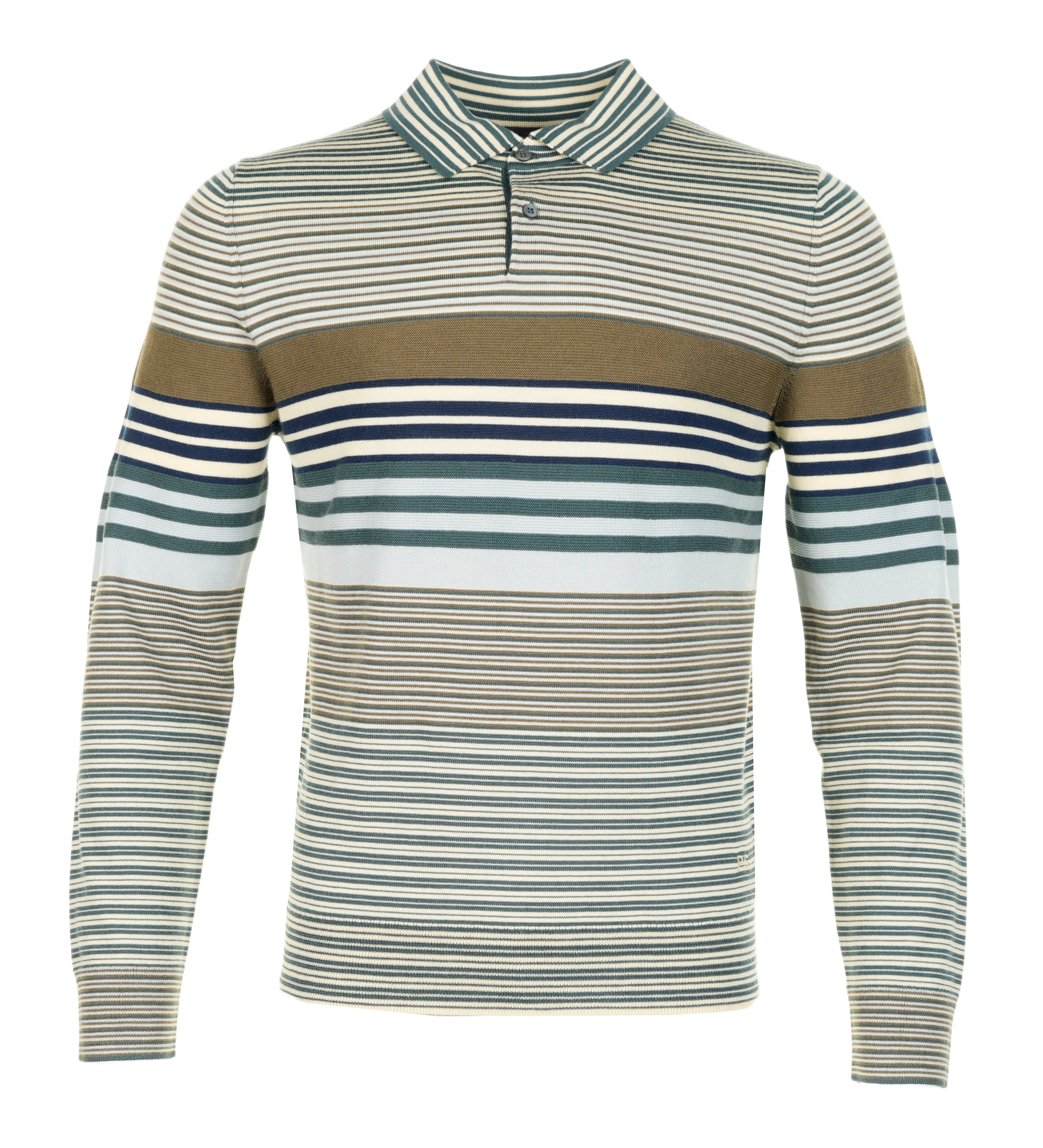 Knitted Long Sleeve Striped Polo Shirt Petrol Green
