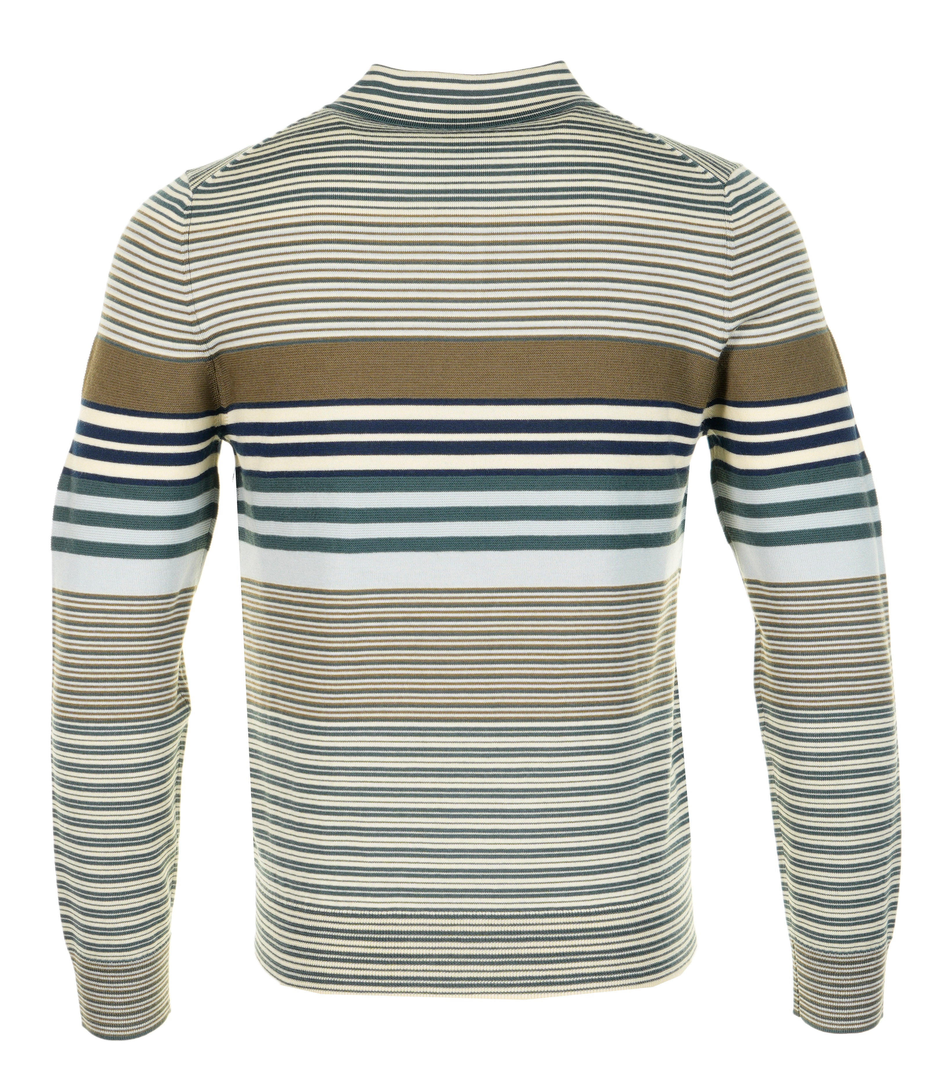 Knitted Long Sleeve Striped Polo Shirt Petrol Green