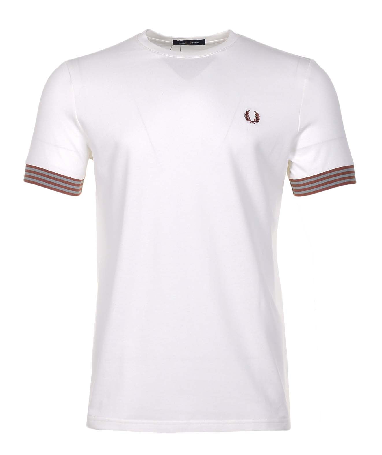 Striped Cuff Pique T Shirt Light Ecru