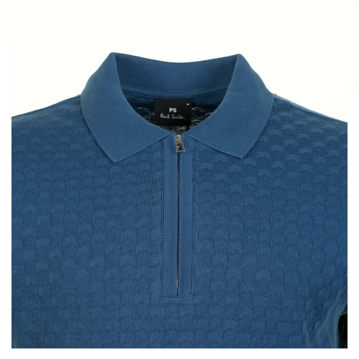 Short Sleeve Zip Textured Polo Shirt Indigo