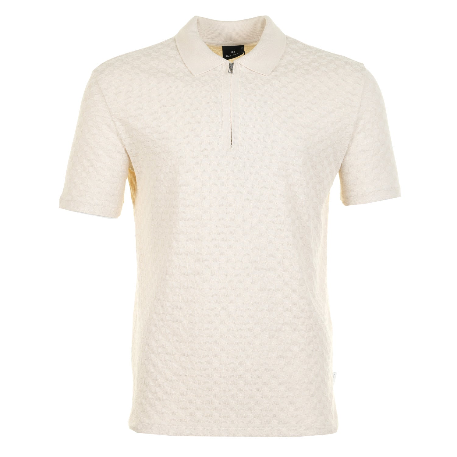 Short Sleeve Zip Textured Polo Shirt Off White
