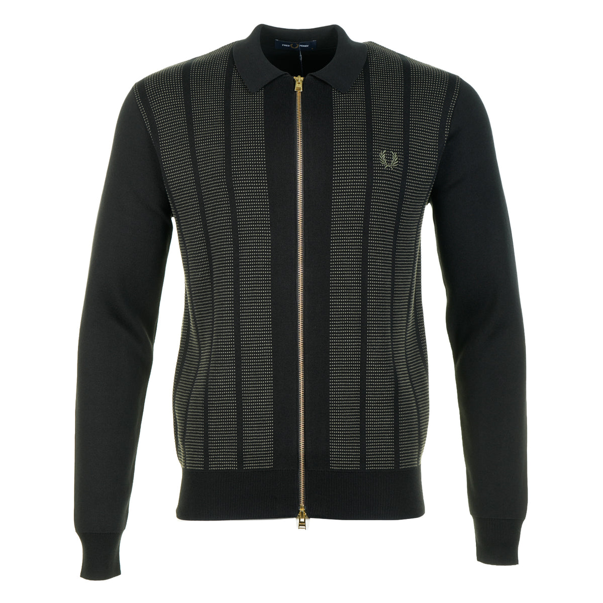 Textured Panel Zip Cardigan Black