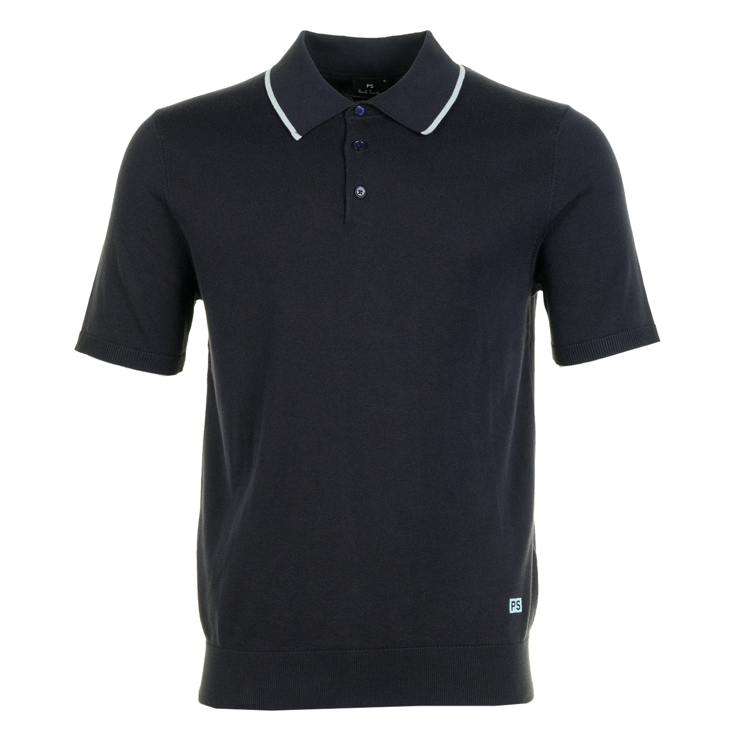 Knitted Short Sleeve Tipped Polo Shirt Navy