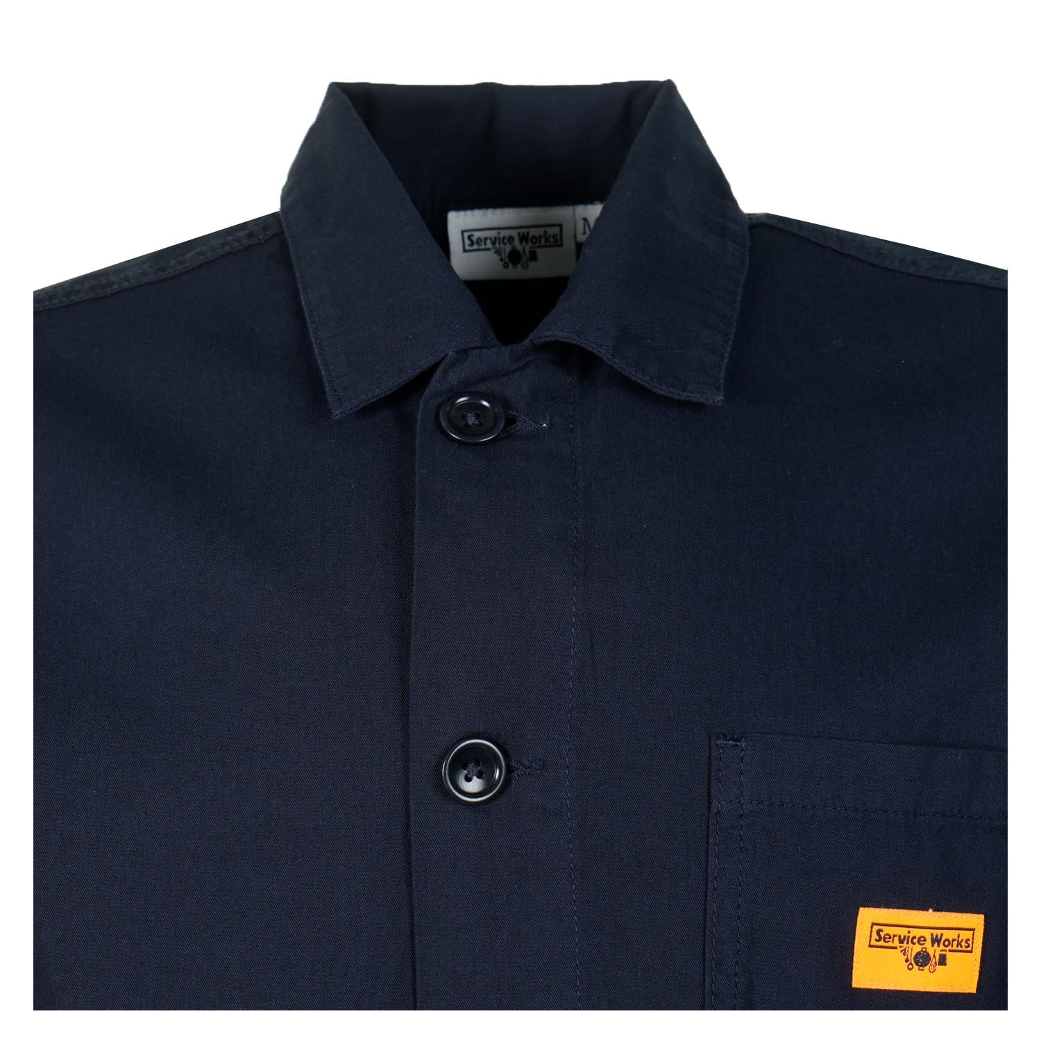 Close up of Service Works Twill Chore Shirt Dark Navy