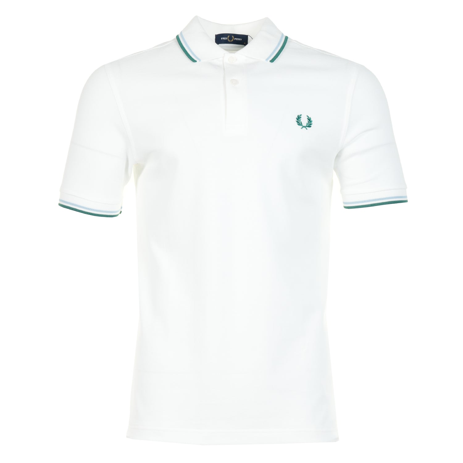 Short Sleeve Twin Tipped Polo Shirt Snow White Track Blue Sport Green