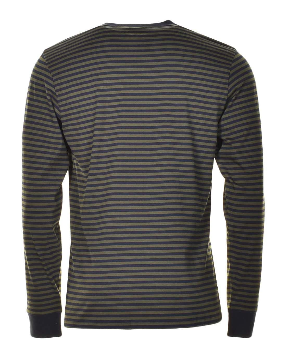 Verner Pocket Stripe Long Sleeve T Shirt Dark Navy Office Green