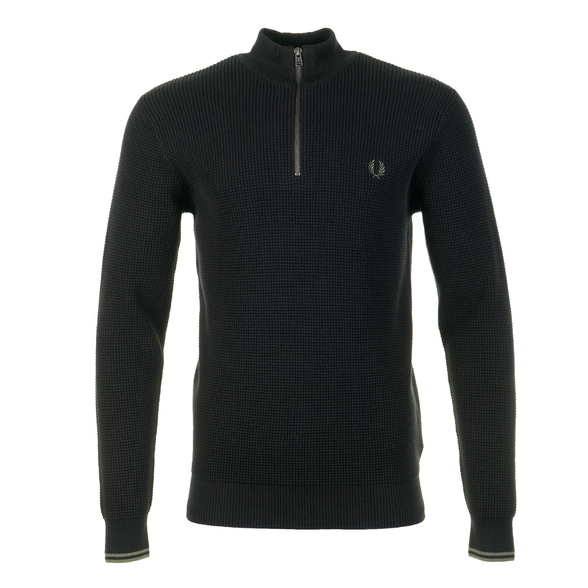 Waffle Stitch Half Zip Jumper Black
