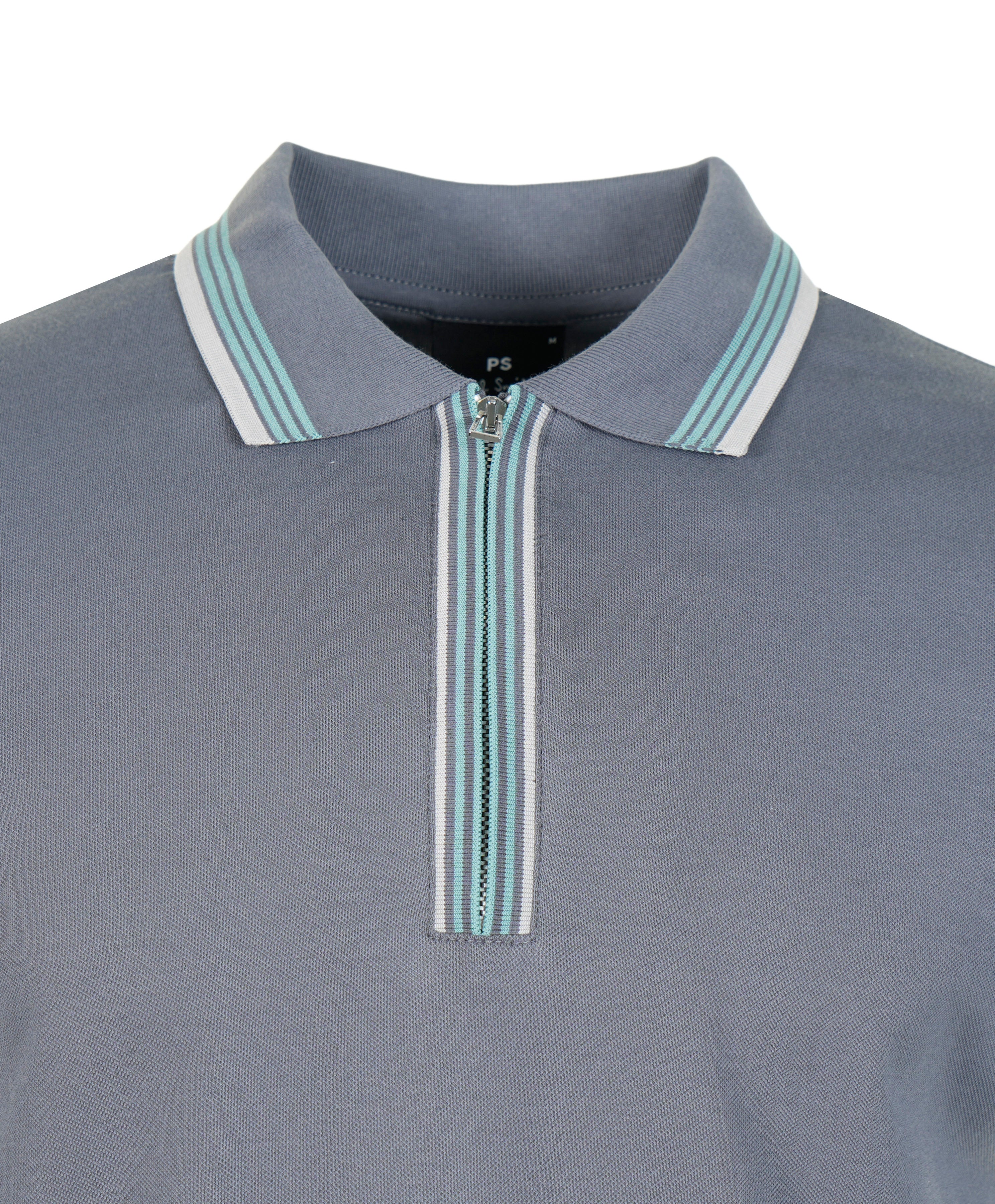 Regular Fit Short Sleeve Placket Stripe Zip Polo Shirt Anthracite