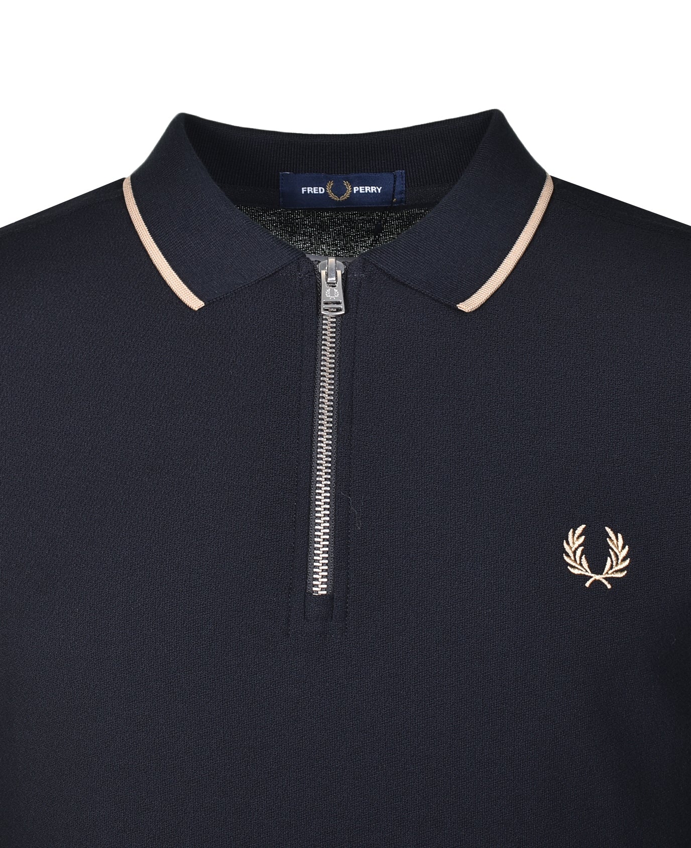 Crepe Pique Zip Neck Polo Shirt Black