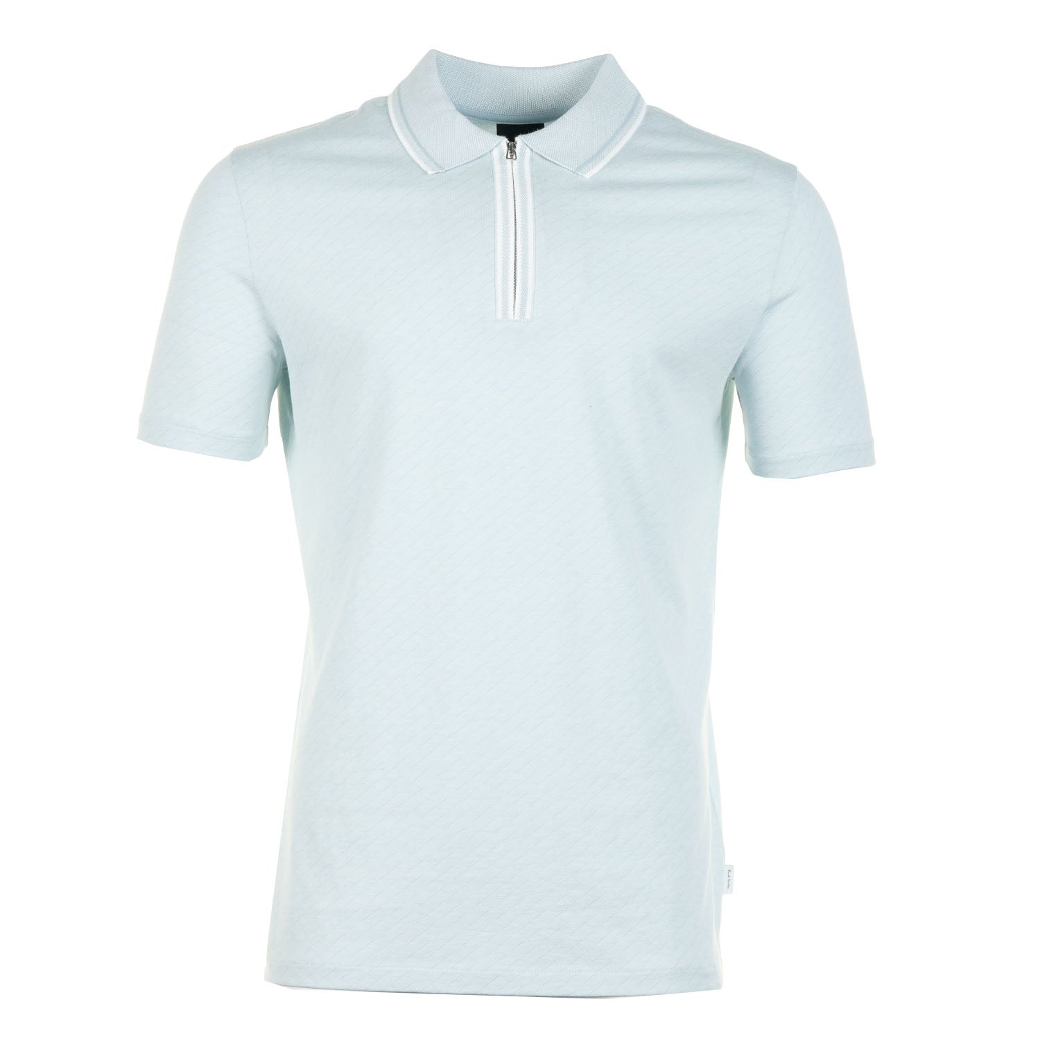Short Sleeve Zip Front Polo Light Blue