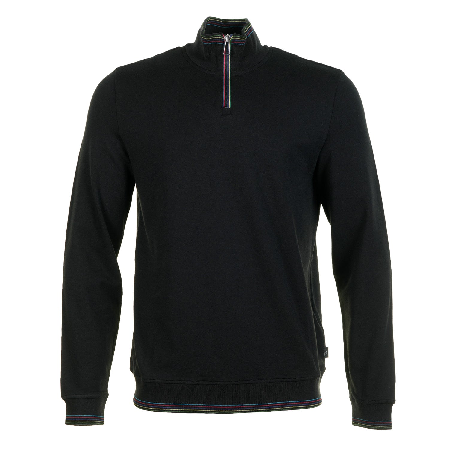 Regular Fit Half Zip Sport Stripe Long Sleeve T Shirt Black