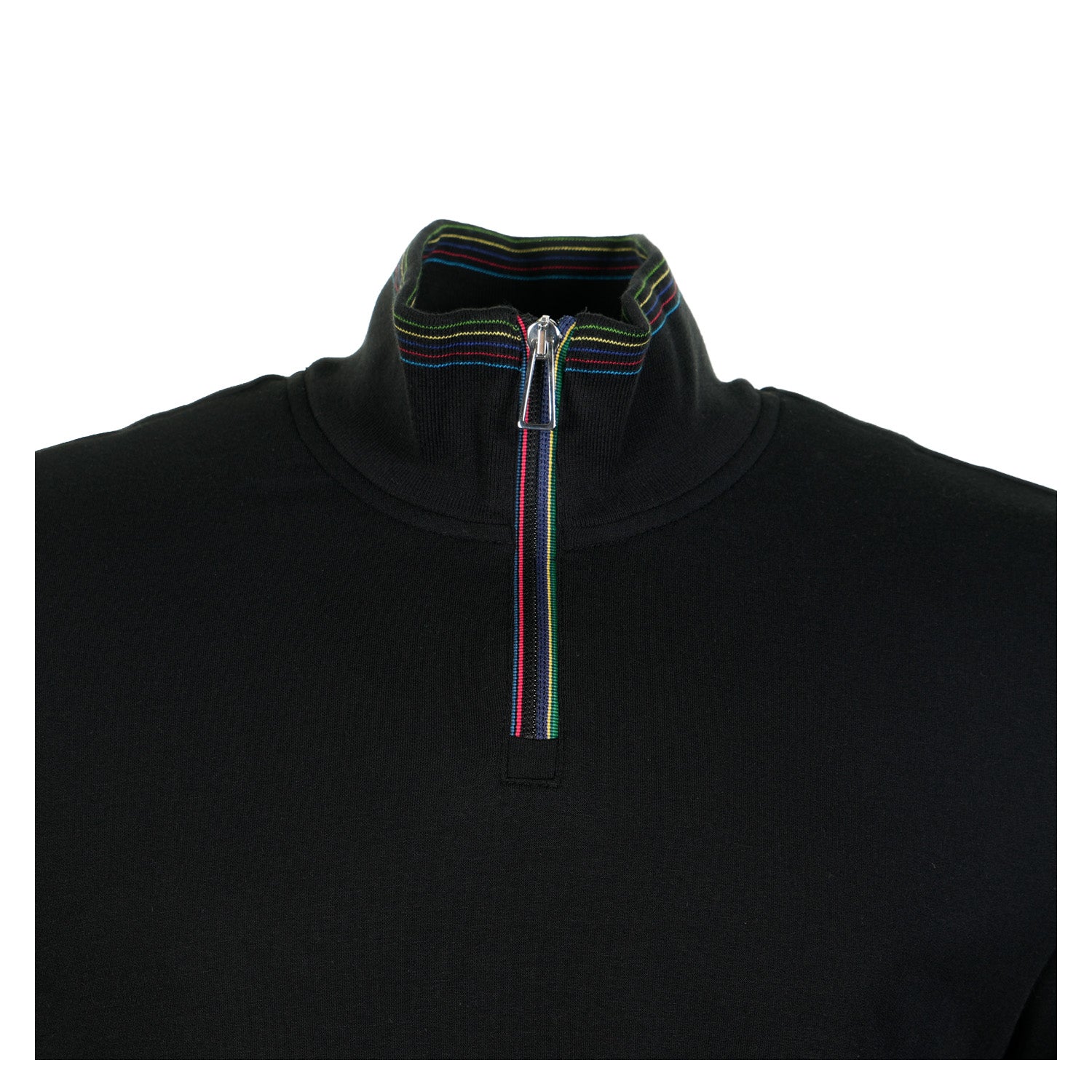 Regular Fit Half Zip Sport Stripe Long Sleeve T Shirt Black