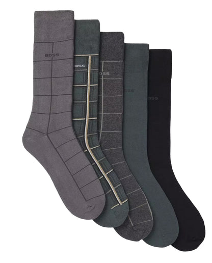 5 Pack Sock Giftset Logo Check Grey