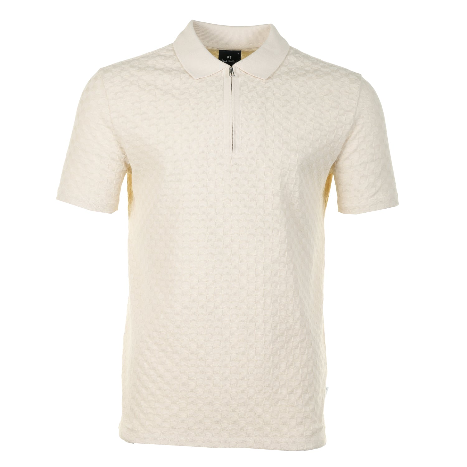 Short Sleeve Zip Front Polo Off White